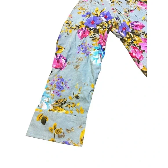 Aratta Silent Journey Floral Button Down Sage Green Tunic Fringe Boho Top Large - Picture 6 of 10